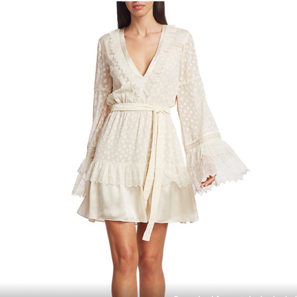 Alexis *Katerina* Cream Embroidered Bell Sleeve Dress S W Tie Belt